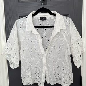 Vici | White Eyelet Button Down Blouse